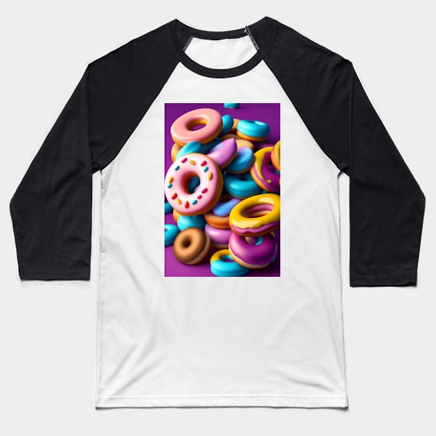 Colorful Yummy Donut Baseball T-Shirt by Fun and Cool Tees